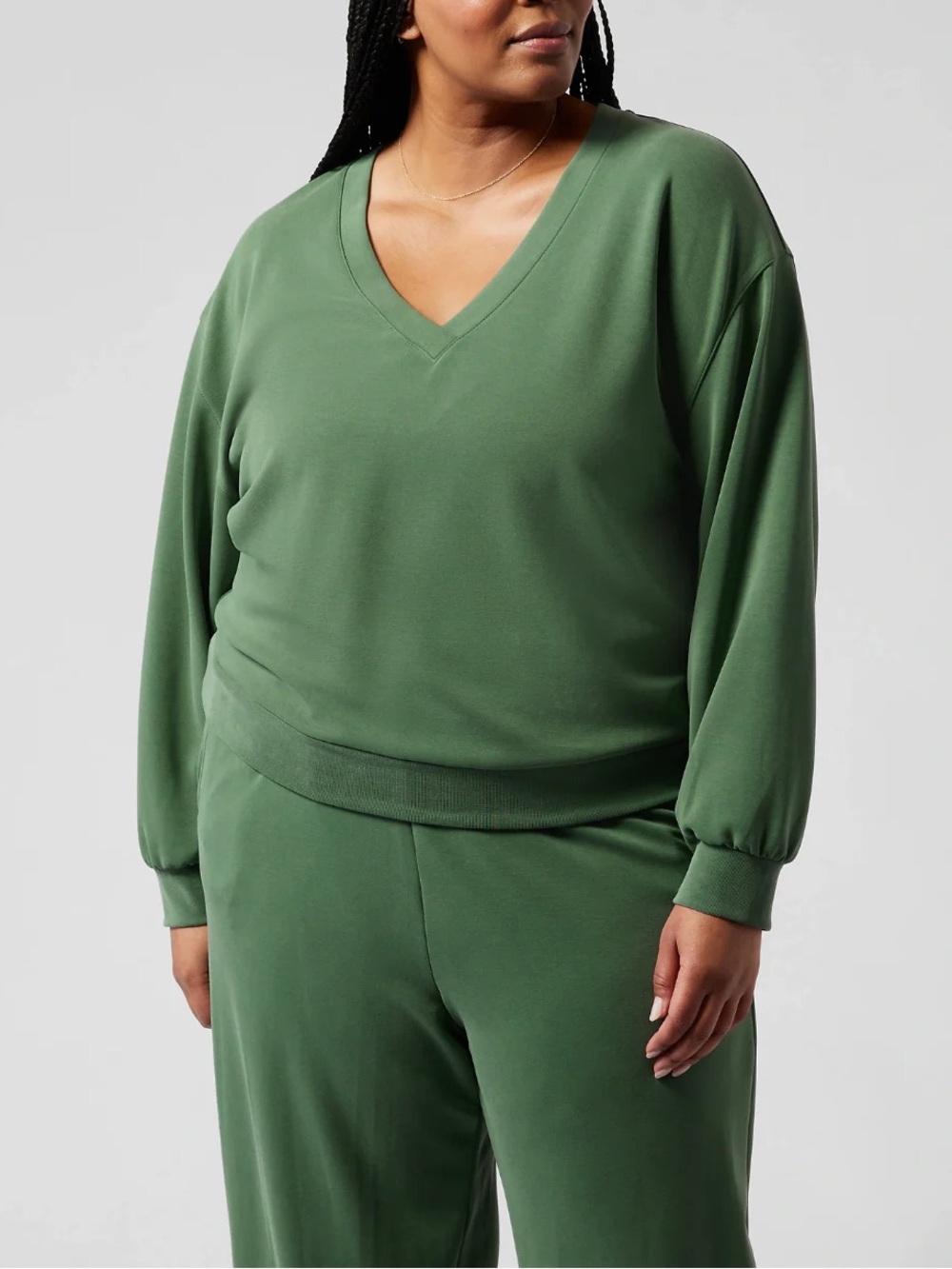 Athleta Green V Neck Sweater Top